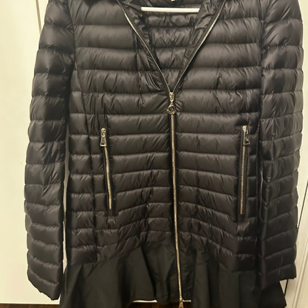 Moncler Ruffle Bottom Coat with Removable Hat - Picture 2 of 4